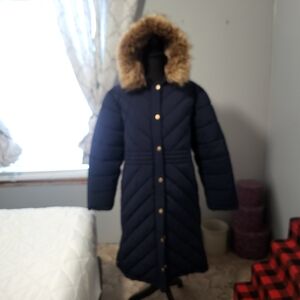 Maurices Dark Blue Puffer Coat with Faux Fur Trim